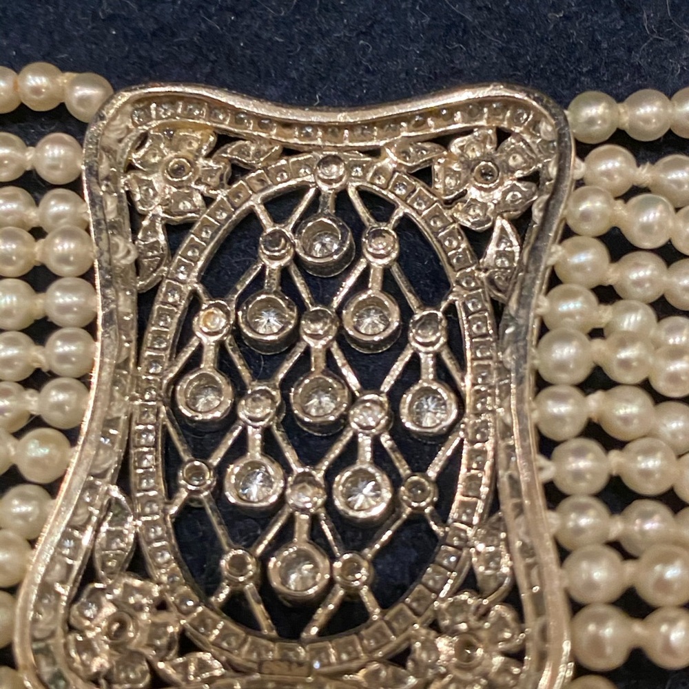 DIAMOND PLATINUM AND SEED PEARLS  CHOCKER - Picture 10 of 16